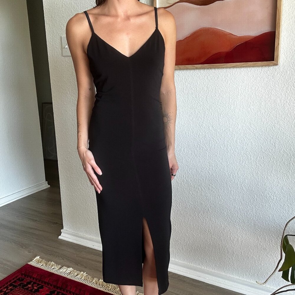 Alice + Olivia Classy Black Mesh Open Back Midi Dress – Size 8 (Fits M–L)